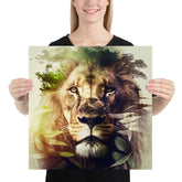 Double Exposure of a Lion and the Jungle